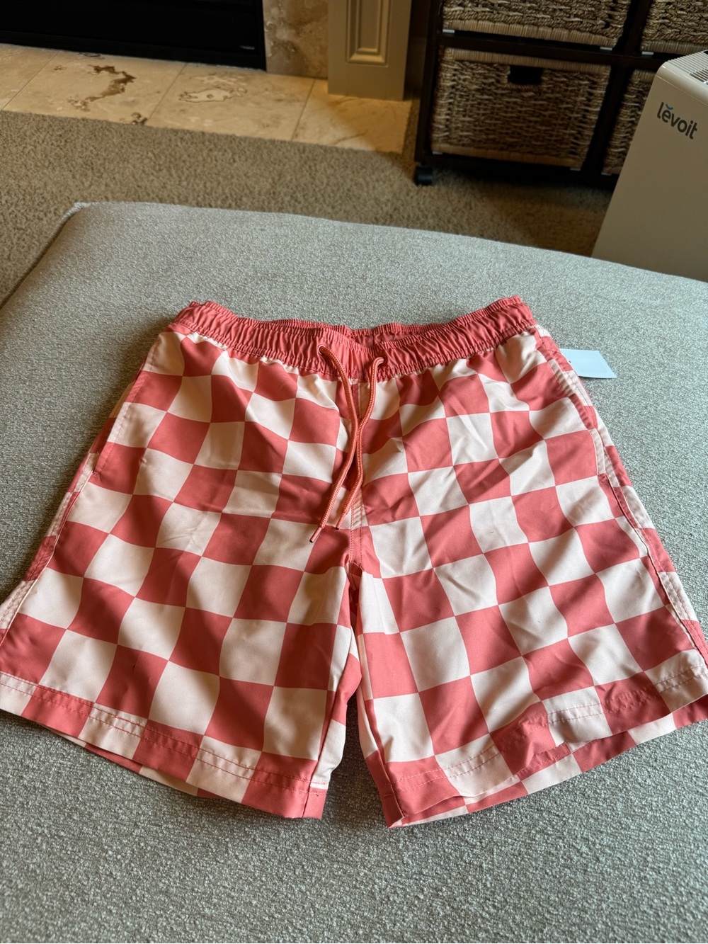 Men's Mad Engine Checkerboard Swim Shorts - Coral White small